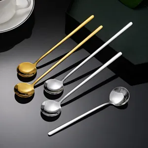 304 stainless steel long handle round spoon creative coffee stirring dessert honey spoon