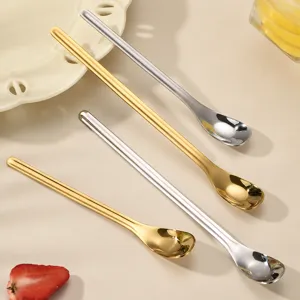 304 Stainless Steel Spoon Long Handle Dessert Spoon Children Feeding Spoon Gold Silver Tableware