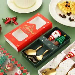 Christmas stainless steel tableware set with cute cartoon Santa spoon and fork gift box.