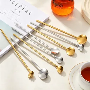 Cuillère Paille en Acier Inoxydable Moderne Vaisselle en Métal Créative pour Bar Thé au Lait Cuillère à Mélanger Cuisine