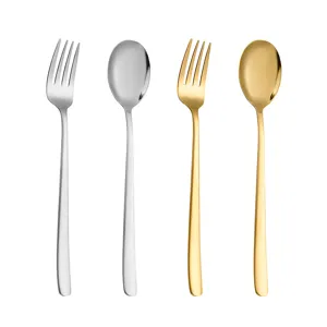 304 stainless steel Korean style spoon and fork set long handle flatware for home kitchen use