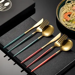 Stainless steel cutlery set gold knife fork spoon Nordic luxury steak tableware 4 pcs