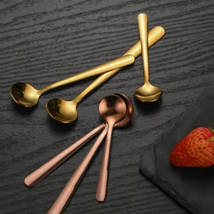 Stainless steel short handle round spoons set gold and rose gold dessert coffee spoons