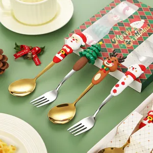Christmas Stainless Steel Cutlery Set Cartoon Spoon Fork Holiday Gift Box Tableware