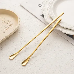 Goldener langer Rührlöffel aus Edelstahl, Kaffeelöffel für Dessert, Bar und Küche.