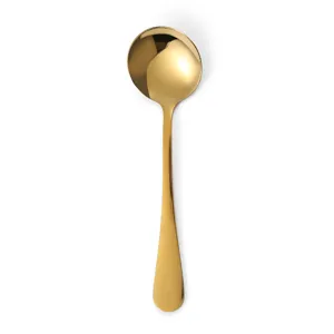 Gold stainless steel round spoon for dessert coffee stirring kitchen tableware dining table main view