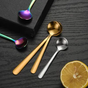 Stainless steel short handle round spoon set for coffee dessert ice cream kitchen tableware