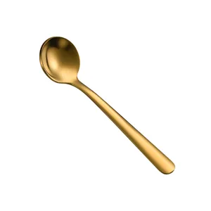 Stainless steel gold round spoon, short handle dessert and coffee spoon for home daily use.
