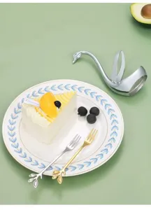 Swan storage holder with leaf design stainless steel dessert forks set table decor.