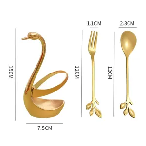 Stainless steel swan holder dessert spoon coffee spoon fruit fork tableware set.