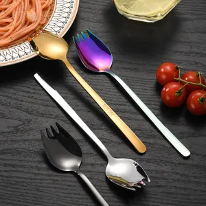 Stainless steel spork long handle salad spoon fork combo tableware for dessert fruit