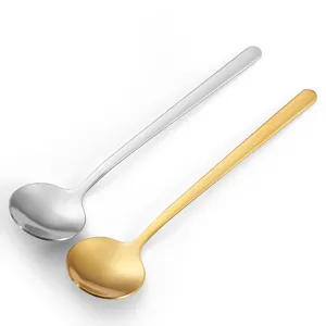 Stainless steel long handled small round spoon gold silver coffee dessert mixing spoon