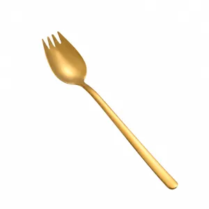 Gold stainless steel spork 187mm long handle salad spoon fork dinnerware utility tool