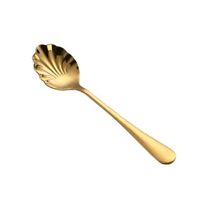 Gold stainless steel shell spoon elegant dessert ice cream spoon for home kitchen dining table.