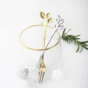 Stainless steel leaf shaped fruit fork dessert fork creative tableware coffee stirring spoon