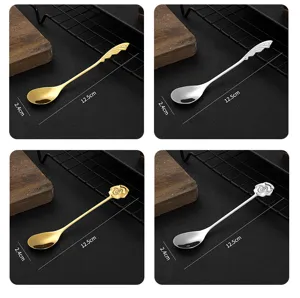Stainless steel coffee spoon set, creative rose and feather design dessert spoons for home.
