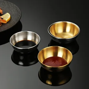 Korean Style Stainless Steel Sauce Dish Small Dipping Bowl Golden Silver Seasoning Dish For Hot Pot Soy Sauce And Pickle