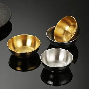 Korean style 304 stainless steel dipping sauce bowls set, perfect for hot pot and seasoning.