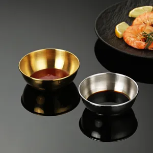 Korean style 304 stainless steel dipping bowls gold and silver sauce dishes for hot pot home