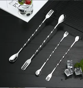 Stainless steel double-headed bar spoon long handle cocktail mixing spoon bar tool set 4pcs