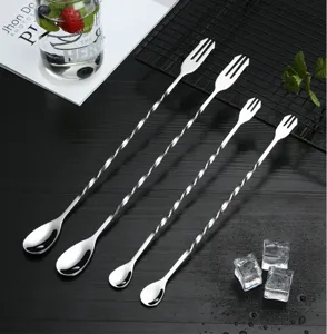 Stainless steel long handled bar spoon dual head cocktail mixing spoon bar tool cocktail spoon