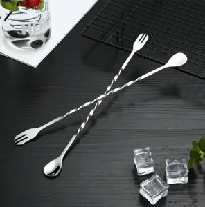 Stainless steel long handle bar spoon, double ended cocktail stirring spoon bar tool