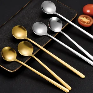 Stainless Steel Small Round Spoon Creative Souvenir Coffee Honey Stirring Spoon Long Handle Tableware