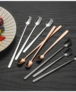 Stainless steel long handle square spoon creative coffee dessert stirring spoon cutlery