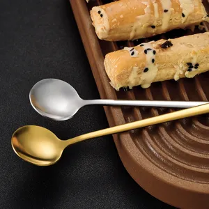 Stainless steel round spoon coffee stirring spoon gold silver dessert spoon elegant.