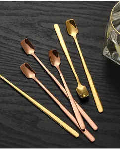 Stainless steel long handle square spoon gold dessert coffee mixing spoon table tableware