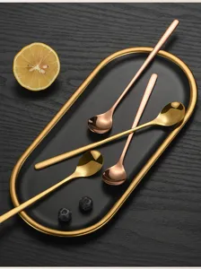 Stainless steel long handle gold spoon, creative dessert stirring spoon for coffee table.