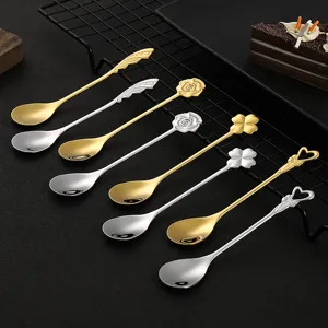 304 Stainless Steel Coffee Spoon Creative Rose Clover Heart Wing Dessert Stirring Spoon Gold Silver Tableware