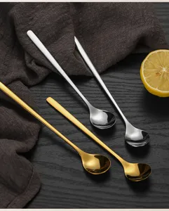 Stainless steel long handled spoon set, creative golden and silver dessert coffee stirring spoons.