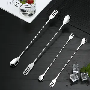 Stainless steel long handle bar spoon double-ended cocktail mixing spoon bar tool