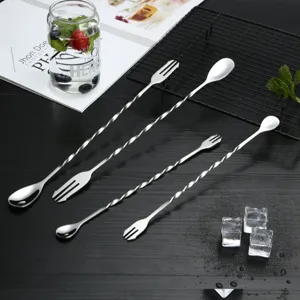 Stainless steel long handled double ended bar spoon cocktail mixing bar tool for bartending
