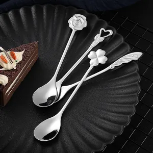 Stainless steel coffee spoon set creative rose flower dessert clover stirring spoon 4pcs