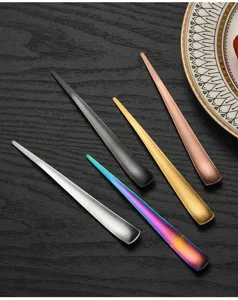 Detailed view of 304 stainless steel tea spoons and fruit forks in multiple vibrant colors.