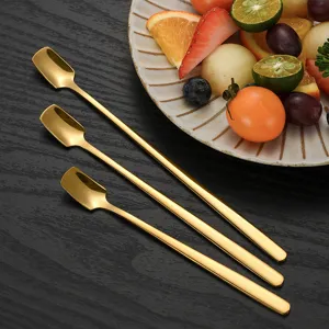 304 Stainless Steel Long Handle Square Head Spoon Metal Dessert Coffee Stirring Spoon Ice Cream Tea Spoon