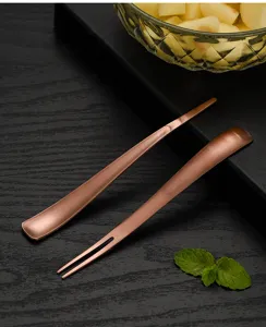 Stainless steel tea spoon and fruit fork dual-use dessert spoon set for home kitchen detail view.
