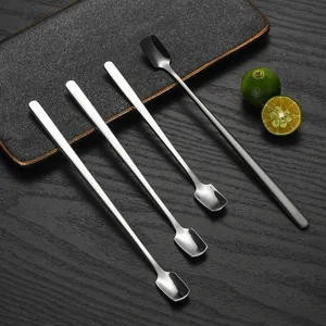 Stainless steel long handle square head spoons for coffee, dessert and kitchen.