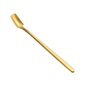 Gold stainless steel long handle square spoon for coffee and dessert stirring tableware.