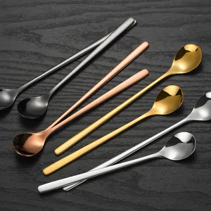 Stainless steel long handled dessert spoons and coffee stirring spoons colorful set