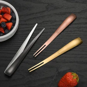 304 Stainless Steel Dual-Purpose Fruit Fork Tea Spoon Set, Modern Cutlery for Dessert Cake