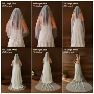 Bridal veil single layer plain wedding tulle long train various lengths 75cm-300cm