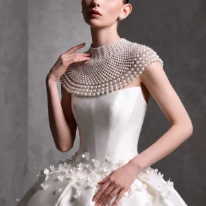 Handgemaakte Parel Kristal Kralen Sjaal Valse Kraag Bruid Trouwjurk Accessoires Elegante Vrouwen Decoratieve Cape