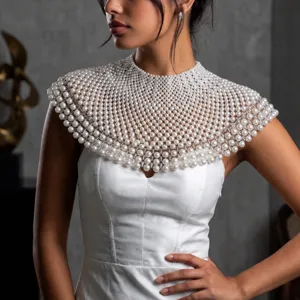 Handgemaakte zware parel kristal cape kraag bruidsjurk accessoire elegante schouder wikkel