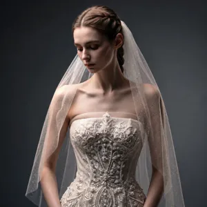Meraviglioso velo da sposa stellato con dettagli in oro per un look nuziale elegante.