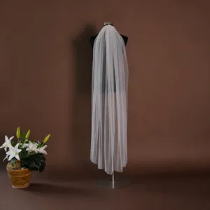 White bridal wedding veil simple single layer long cathedral veil bridal accessories