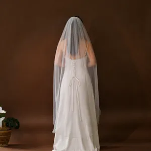 Single layer bridal cathedral veil, plain white wedding veil, elegant wedding accessories.
