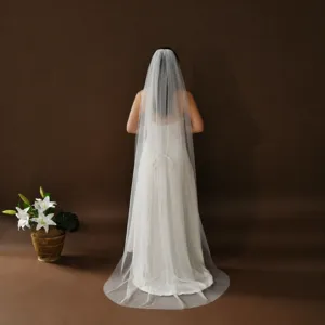 Single layer cathedral wedding veil, plain mesh long bridal veil for church outdoor ceremonies.